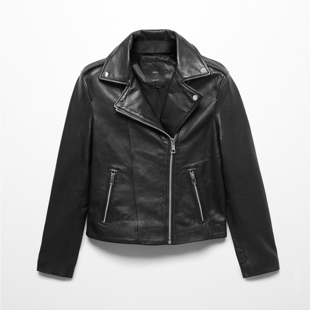 MANGO MNG BLACK LEATHER BIKER MOTORCYCLE MOTO JACKET COAT SZ XL